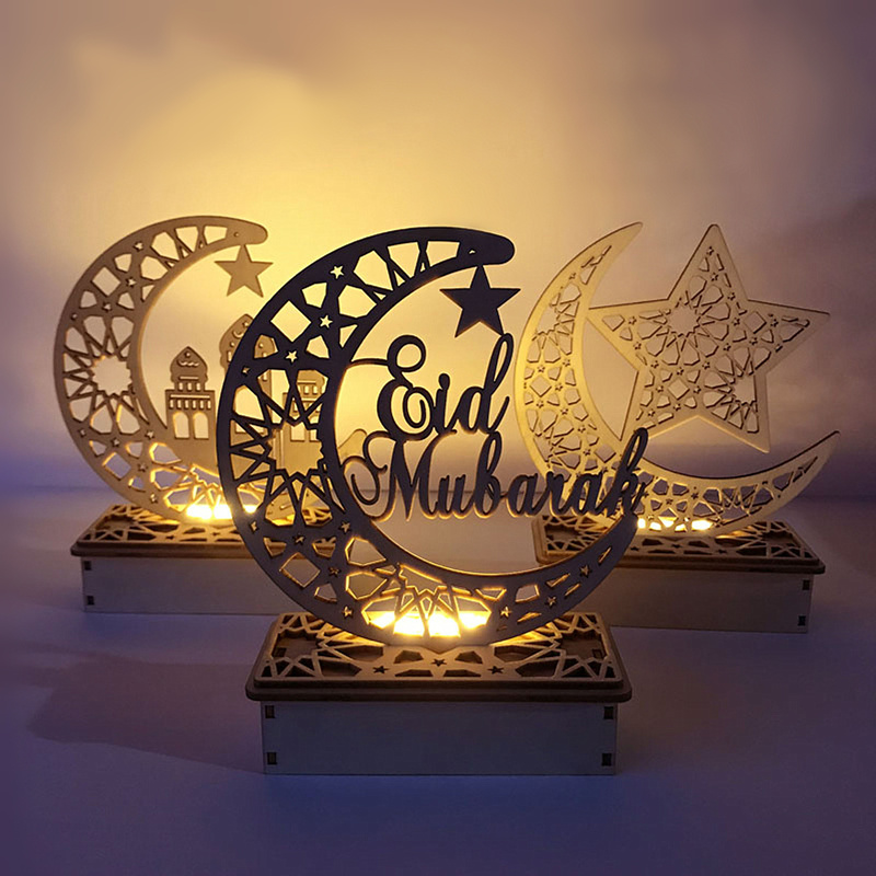 مسلم رمضان خشبية أضواء الليل الزخرفية نجوم القمر سطح الطاولة داخلي الديكور عيد عطلة غرفة نوم الإضاءة