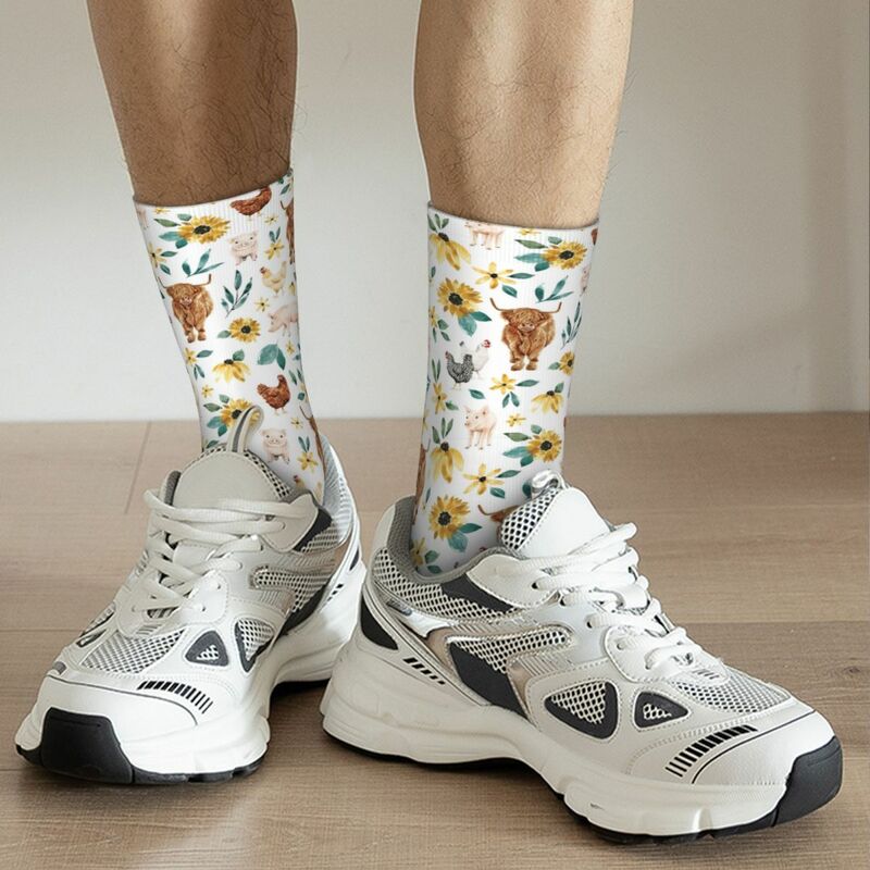 ถุงเท้ายาวลายดอกไม้และทานตะวันสำหรับทุกฤดูถุงเท้ายาวสไตล์ฮาราจูกุสำหรับทุกชุดถุงเท้า