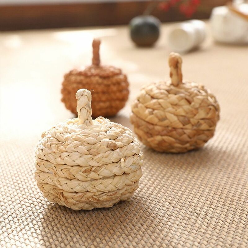 Bolas de calabaza de paja hechas a mano, decoración de Halloween Artificial, colgante de árbol de Navidad tejido de paja