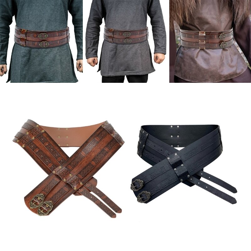 M89D Viking Wide Belt Cosplay Knight Corsets Belt Nordic Faux Leather Armors Belt Costume Renaissance Mens Medieval Belt