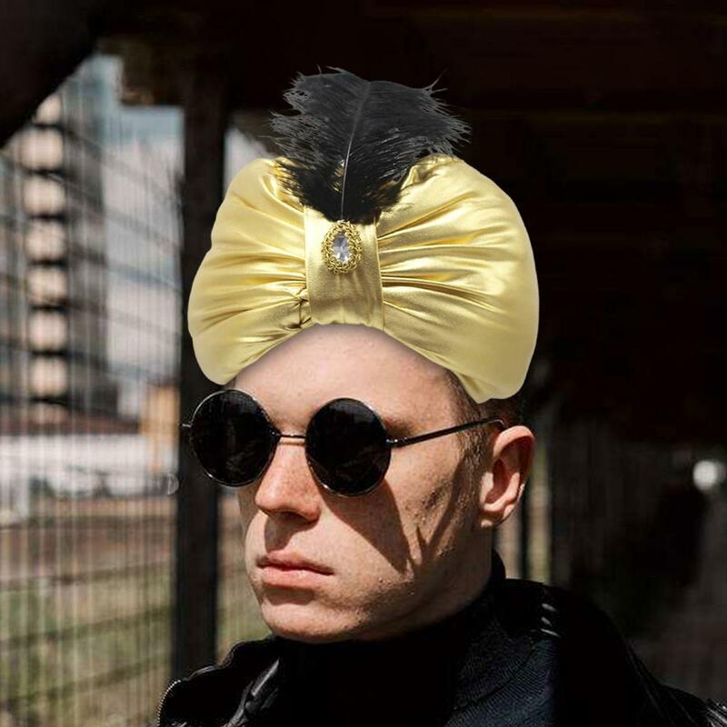 Unissex sultão turbante capa lenço de cabeça pré amarrado nó cachecol acessório traje sultão indiano árabe headwear decorações plissadas