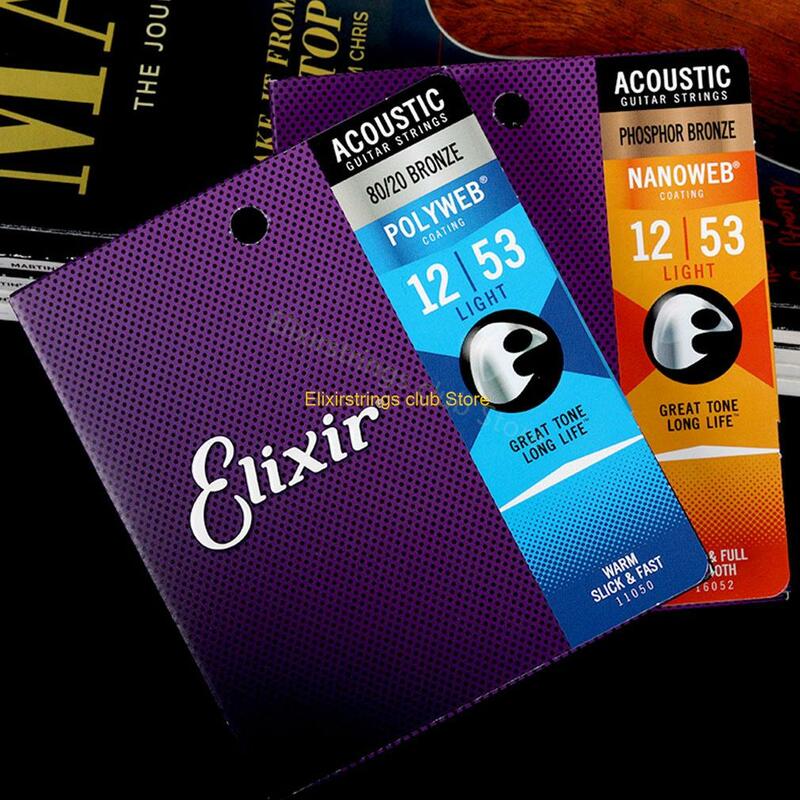 Elixir-cuerdas de guitarra eléctrica, revestimiento acústico, 80/20, bronce fosforoso, níquel, 12052, 16002, 16027, 16052, 16102, Envío Gratis