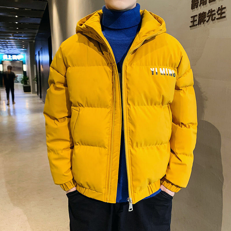 Mode Mannen Losse Katoenen Jas Man Knappe Korte Capuchon Effen Kleur Outwear Winter Dikker Thermisch Casual Koreaanse Stijl Outcoat
