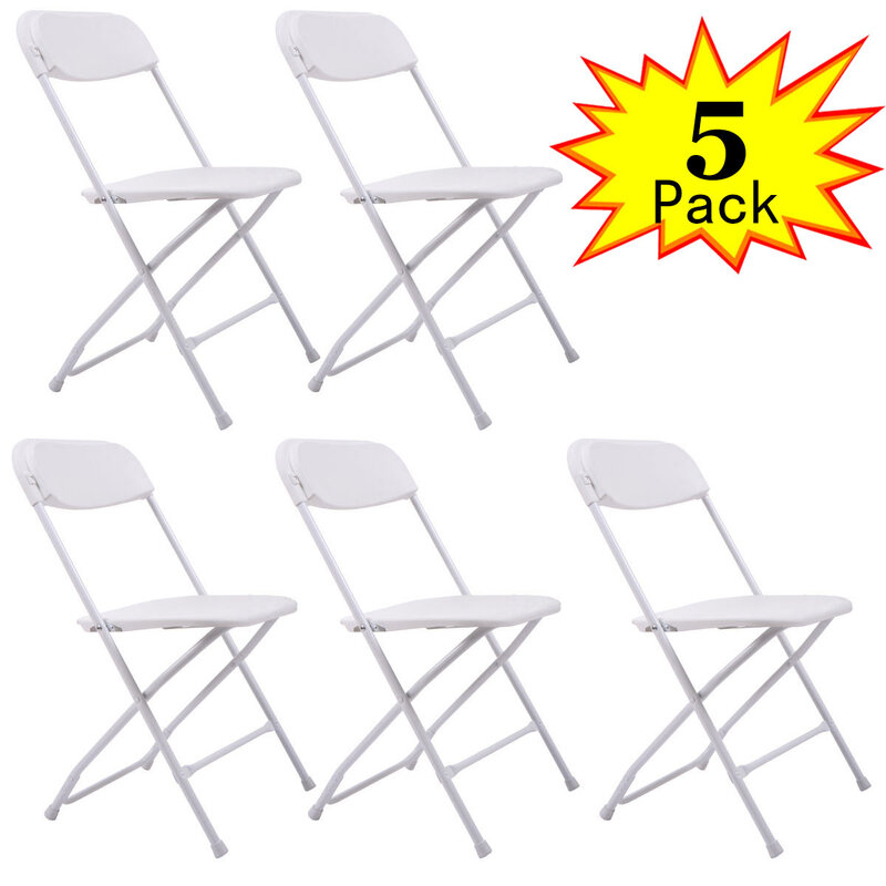 Silla plegable de plástico para eventos, sillón plegable ligero con doble refuerzo, capacidad de 440 libras, color blanco, 5 paquetes