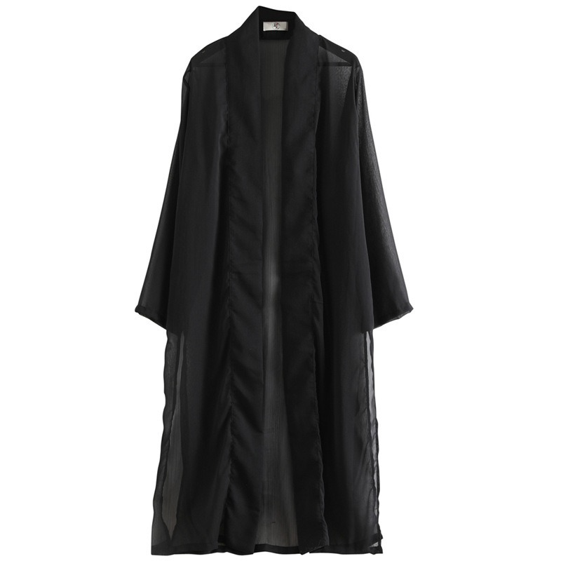 남성용 중국 스타일 바람막이, 얇은 긴 자외선 차단 의류, 중간 길이 고대 스타일 케이프, 루즈 블랙 코트, 여름