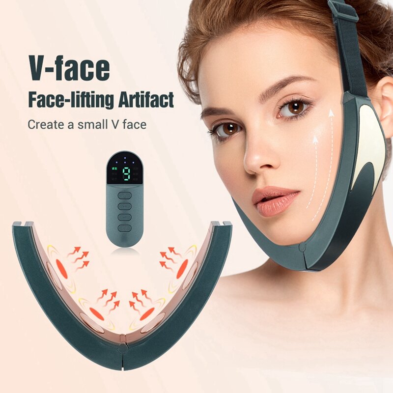 EMS V 페이스 리프트 장치, 온열 피부 회춘, 이중 턱 진동, 무선 원격 마사지기, 6 가지 모드