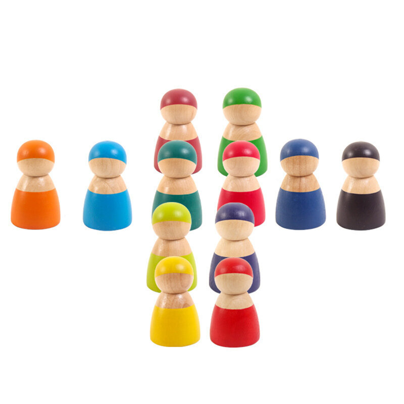 Miniatura de madeira Rainbow Peg Dolls para crianças, Divertimento e criatividade, Amigos Toy Gifts