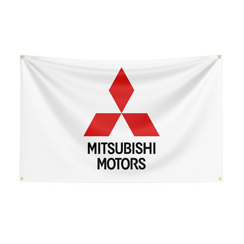 Spanduk mobil balap cetakan poliester bendera Mitsubishis 90x150cm untuk dekorasi