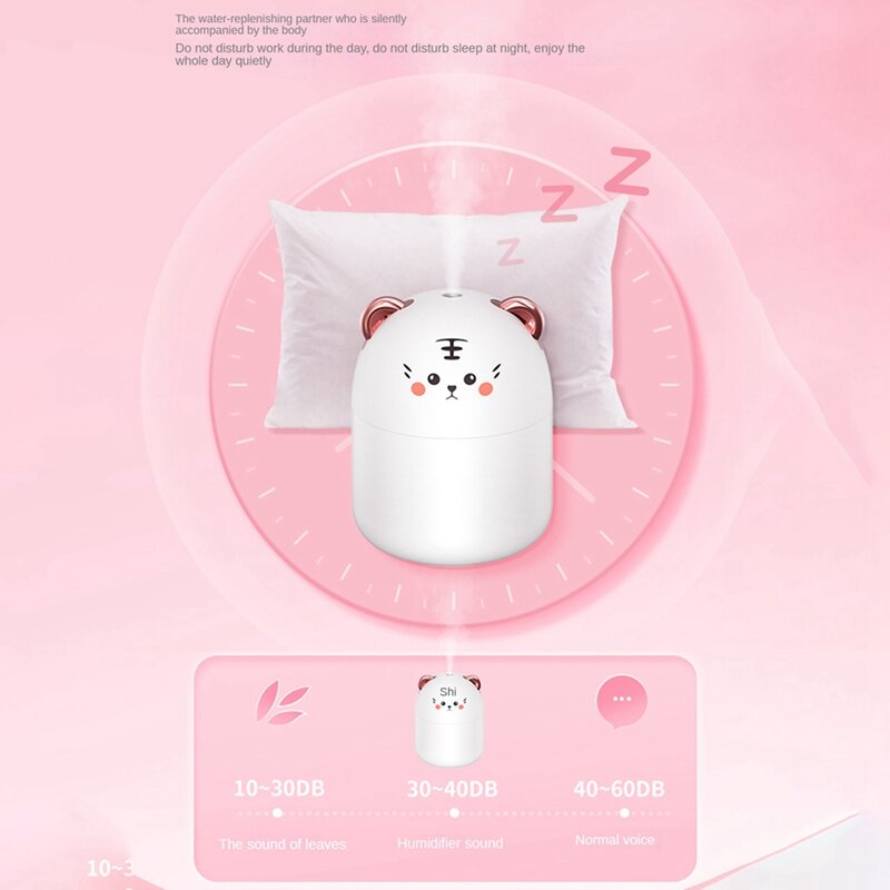 250Ml Mini Cute Pet Air Purification Humidifier Plugged In For Use Air Humidifier + Atmosphere Light For Home Pink