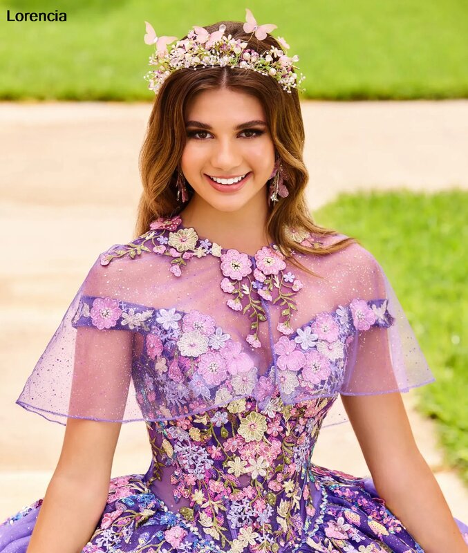Lorencia vestido De quinceañera Lila lavanda, vestido De baile con apliques De flores coloridas en 3D, capa dulce 16, 15 Años, YQD680