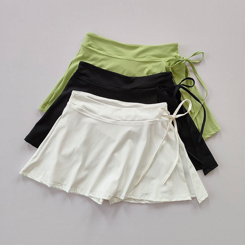 Falda deportiva de Yoga, falda de tenis de bádminton, pantalones de medio cuerpo, falda de bolsillo de secado rápido, falda con correa dividida lateral, pantalones para prendas de vestir