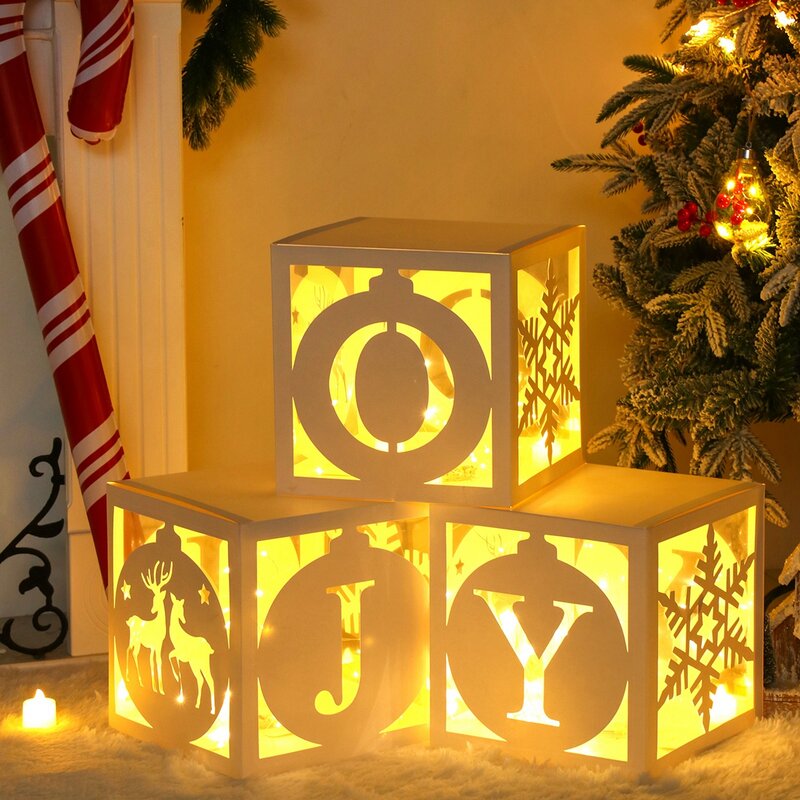 Christmas Hollow Box With Light Snowflake JOY Night Lights Merry Christmas Decorations 2023 Xmas Natal Gifts New Year 2024