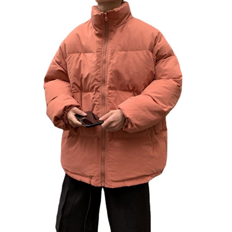 2023 męska nowa stójka w stylu casual jednolita kolorowa bawełniana ciepła, wiatroszczelna kurtka puchowa