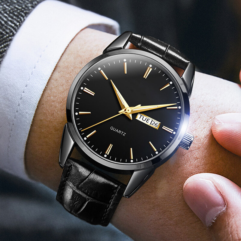 Men's Classic Quartz Watch Waterproof Calendar Date Light Simple Wrist Watches for Business Meeting Dating