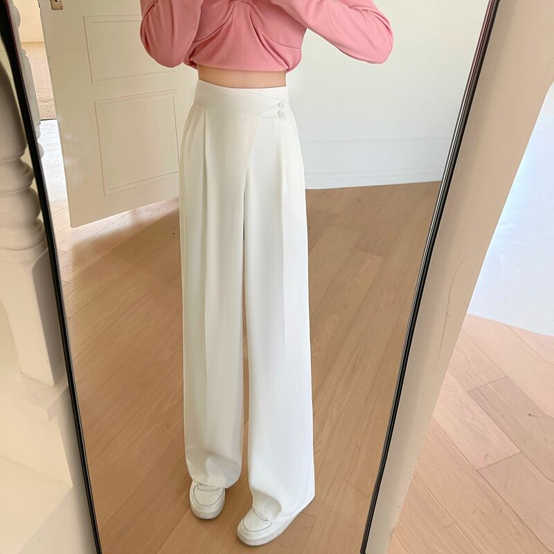 Pure White Black Casual Pants Women In Autumn And Winter High Waist Straight Wide Leg Suit Pants Versatile