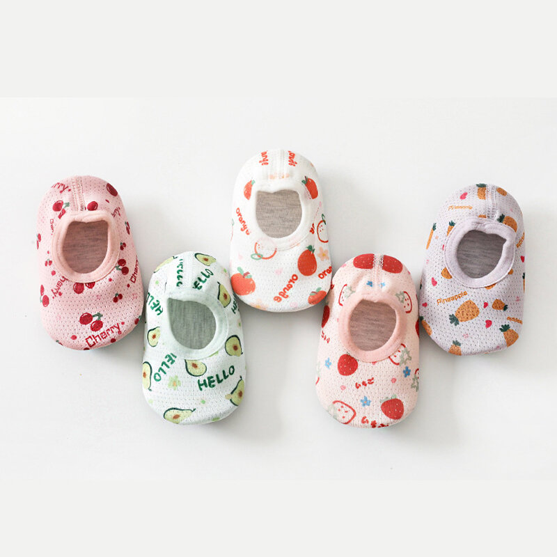 Calcetines de punto con estampado de frutas para bebé, Calcetines antideslizantes con suelas de goma, para interiores, para aprender a caminar, 0 a 24 meses
