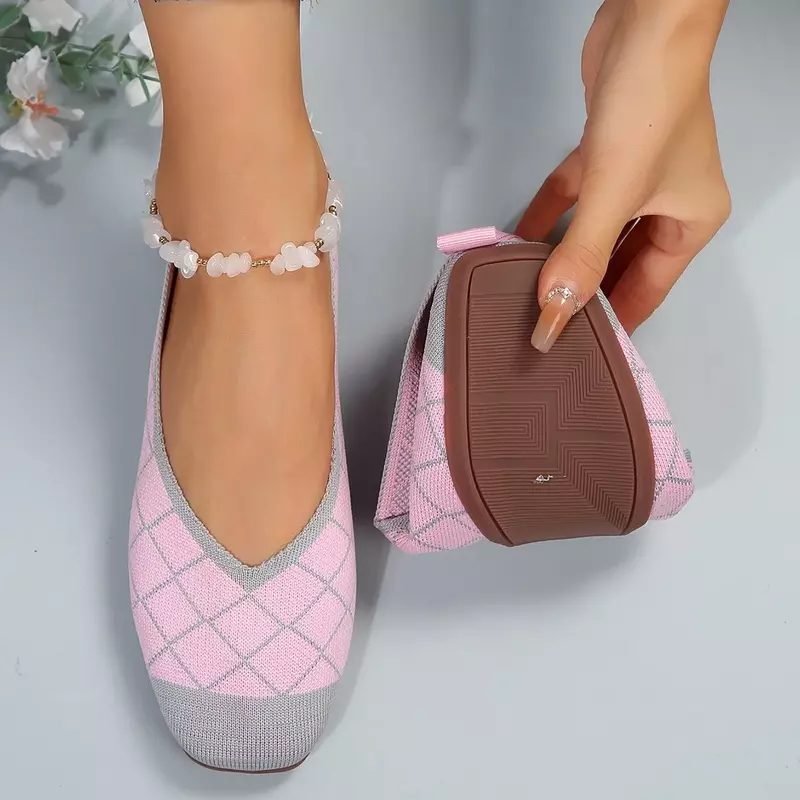 Zapatillas de deporte planas de punto para mujer, zapatos informales de Ballet transpirable, mocasines de diseñador, Color sólido