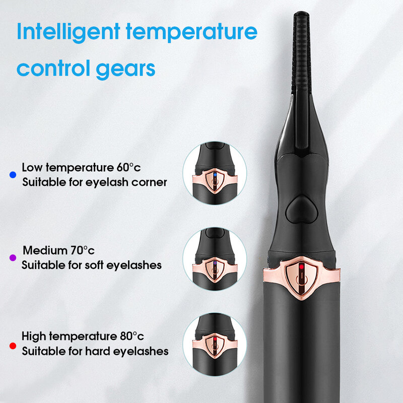 Portable 3 Temperature Mode Heated Eyelashes Curling Tool Electronic USB Natural Fake Eye Lash Curler Beauty Supplies