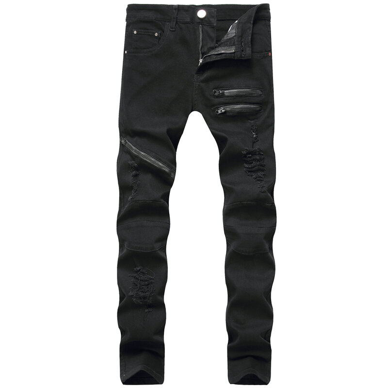 Y2K Spring New Mens Hole Denim Trousers Fashion Ripped White Jeans Hip Hop Vintage Skinny Jeans Man Zip Up Casual Jean Homme 바지