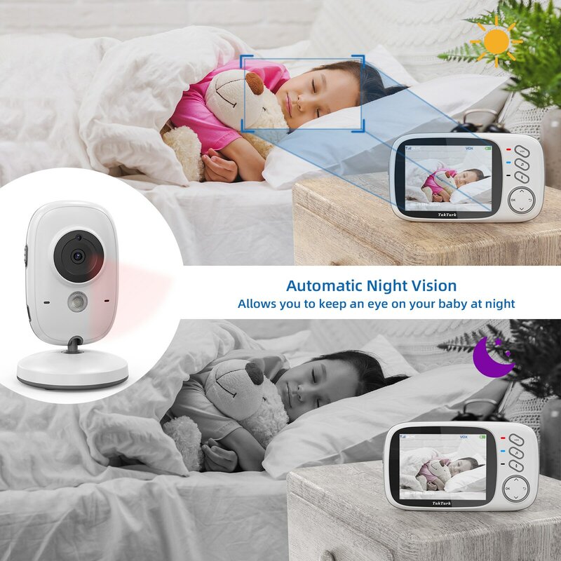 TakTark 3.2 Inch Wireless Video Baby Monitor With Lullabies Auto Night Vision Two Way Intercom Temperature Monitoring Babysitter