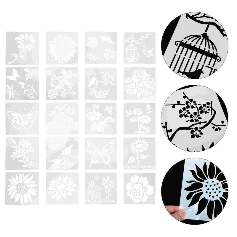 20 Pcs Flower Templates Painting Engraving Template Wall Templates For Painting Handicraft Drawing Hollow Out Reusable
