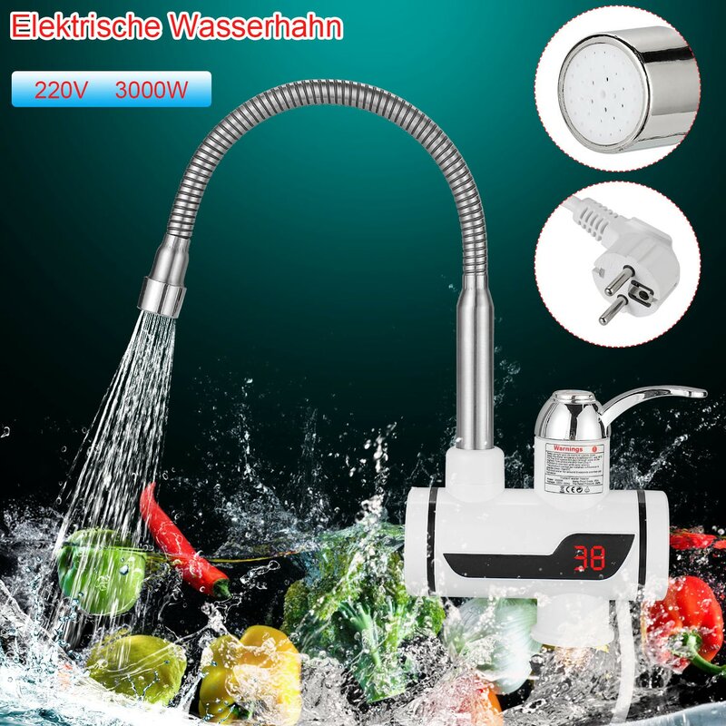 3000W Electric Kitchen Water Heater Tap Instant Hot Water Faucet Heater Cold Heating Faucet Tankless Instantaneous Water Heater