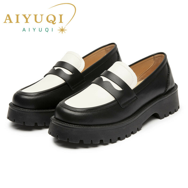 Aiyuqi senhoras mocassins de couro genuíno estilo britânico plataforma sapatos femininos tamanho grande moda meninas sapatos primavera