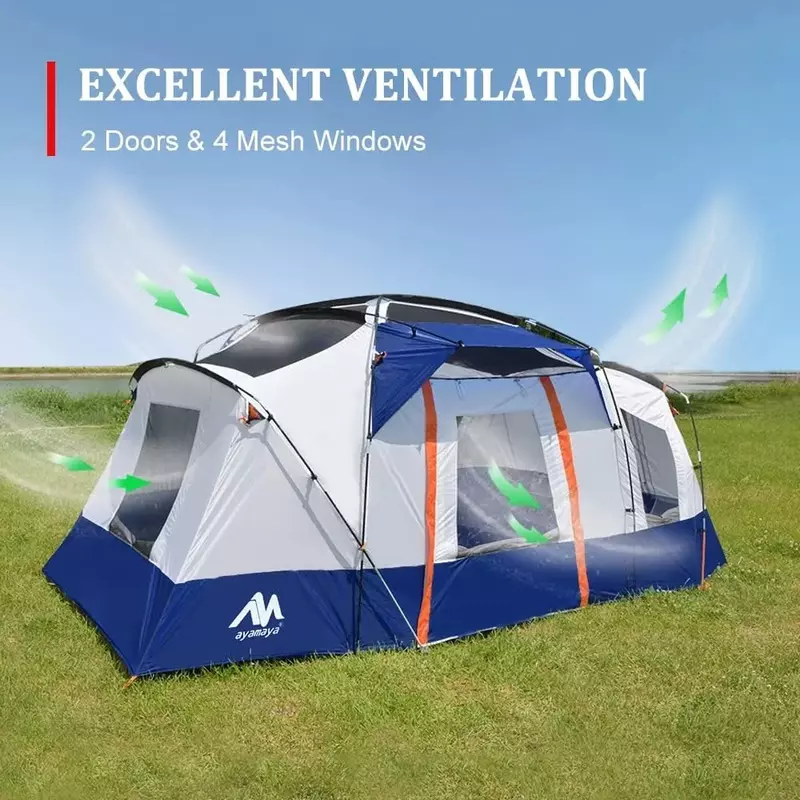 10 Person Waterproof Multi Room Large Family Camping Tents with Skylight&Removable Rainfly,Portable Huge Cabin Tent Freight free