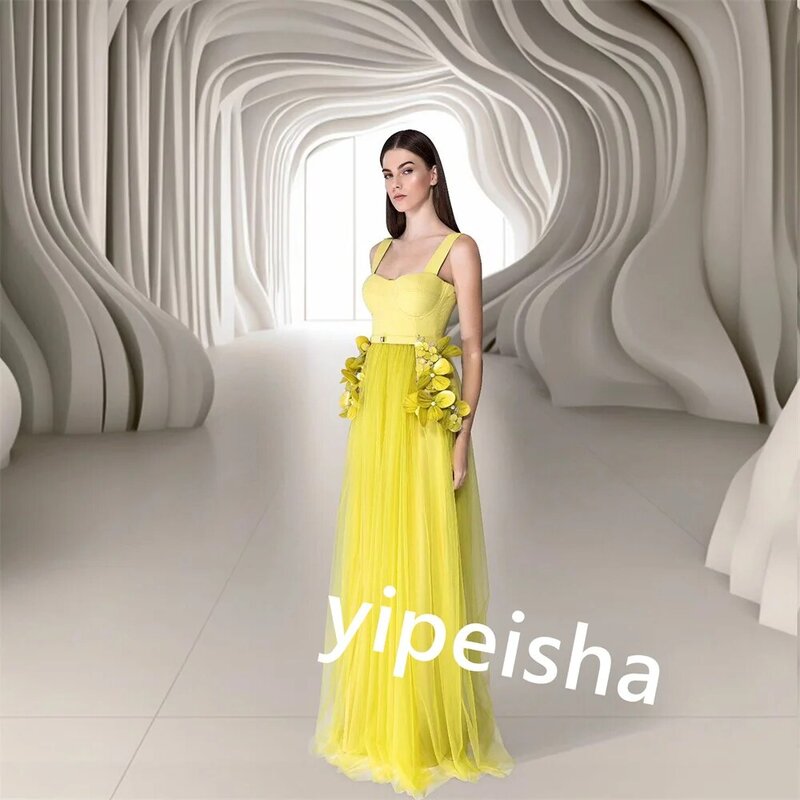 Тюлевые цветочные Плиссированные искусственные прямые платья с квадратным вырезом на заказ Длинные платья