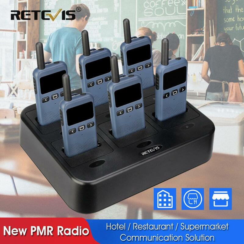 Retevis-Mini walkie-talkie RB619, 6 unidades, cargador de seis vías, Radio bidireccional portátil ht para Hotel y restaurante