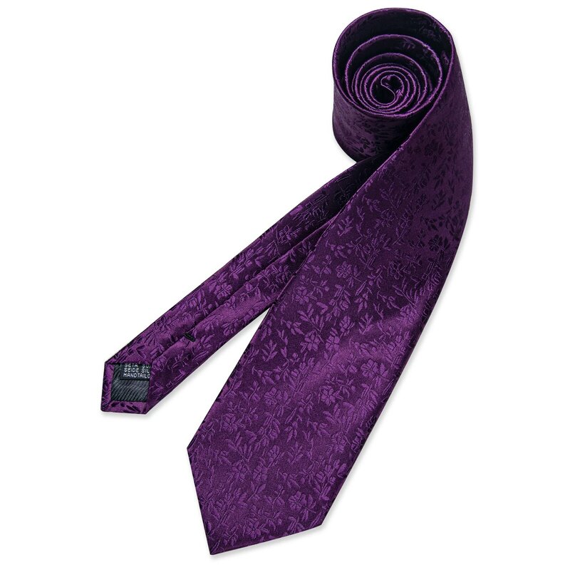 Lila Floral Silk Krawatten Für Männer Luxus männer Hals Krawatte Set Hochzeit Zubehör Taschentuch Manschettenknöpfe Mens Geschenk Box Set großhandel