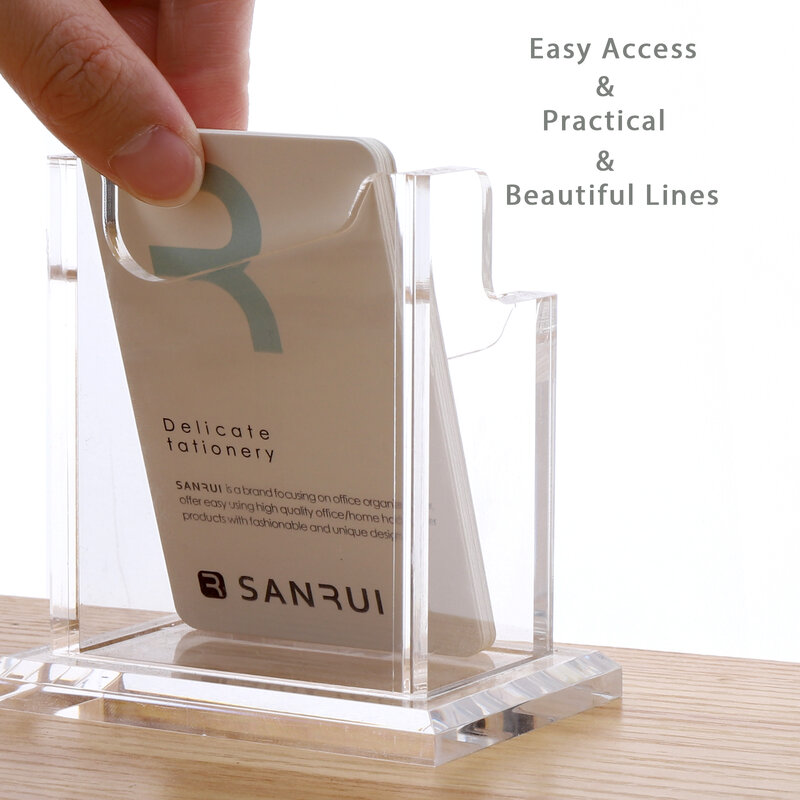 SANRUI Business Card Holder for Desk Vertical Card Display Stand Clear Acrylic 1 Tier 1 Pocket