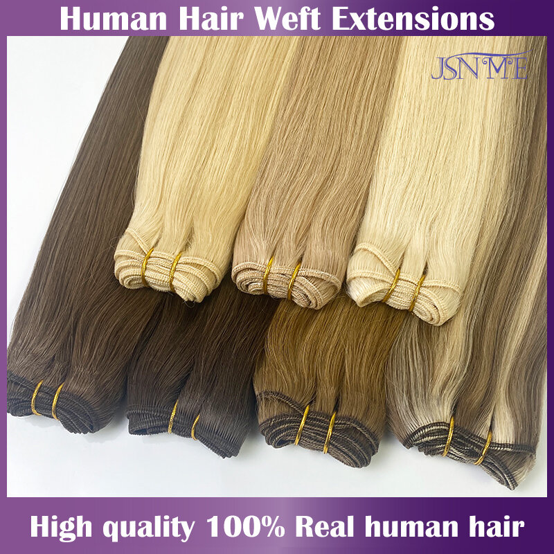 JSNME Straight Weft Extensions European Remy Real Human Hair Weft Bundles Sew In Weft Extensions Brown Blonde 14"-24" For Woman