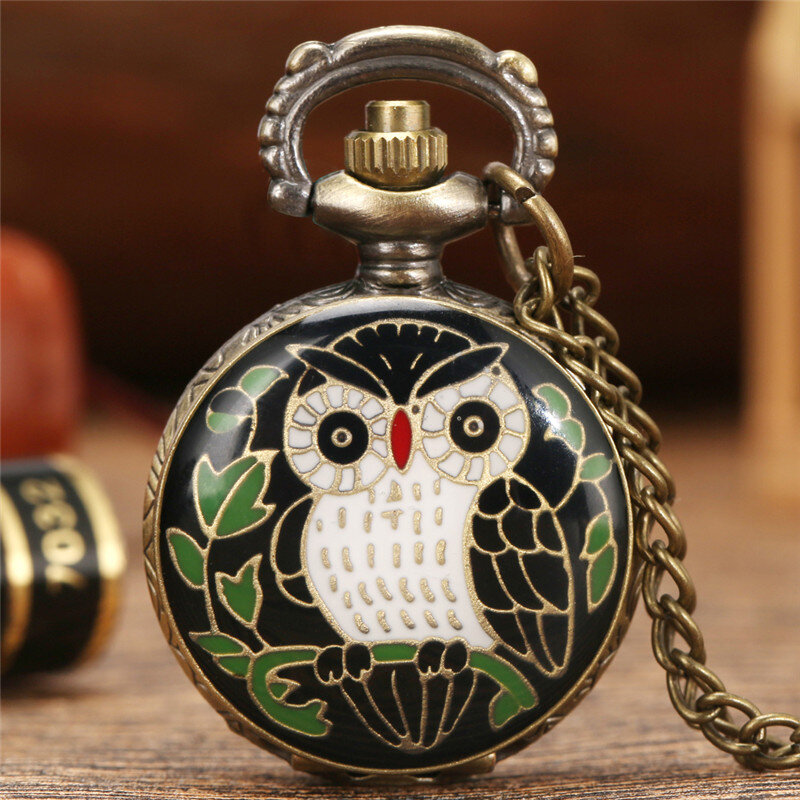 Lovely Owl Design Small Size Clock Animal Pocket Watch for Kid Unisex Quartz Analog Watches with Necklace Chain Collectable Gift