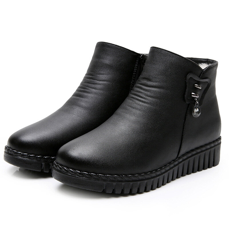 Bottines d'hiver imperméables en cuir véritable pour femme, bottines de neige chaudes, épaisses, en peluche, antidérapantes, décontractées, grande taille