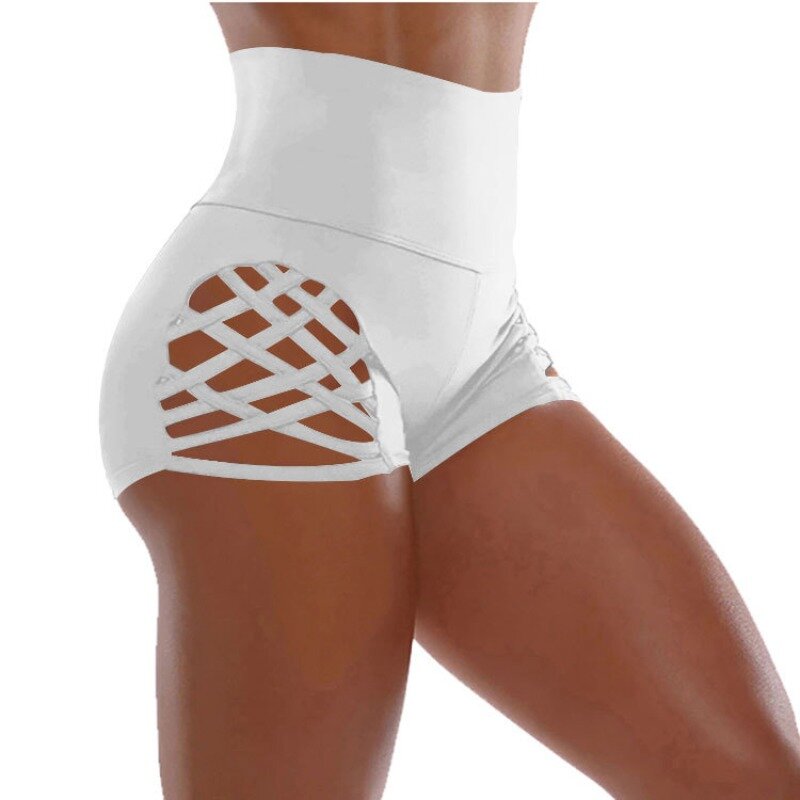 Bandage Hollow Out Women's Short Leggings Buttocks High Waist Solid High Waist Workout Sweatpants Sports Fitness Leggings