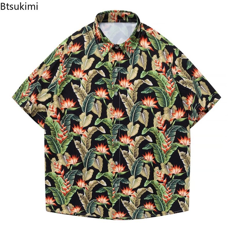 Summer Fashion Men's Hawaiian Style Short Sleeve Shirt Trend Print Casual Loose Beach Blouse Tops Man Streetwear Vacation Camisa