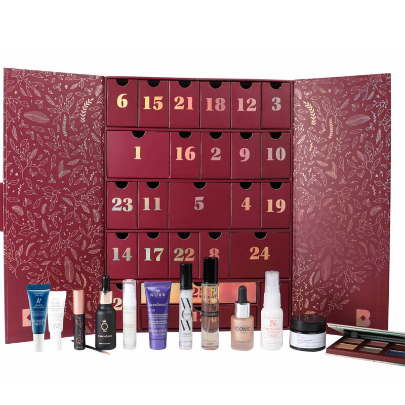 Kotak kemasan kosmetik hitung mundur 24 hari hadiah kustom produk kustom kotak kalender kedatangan kertas kecantikan Makeup
