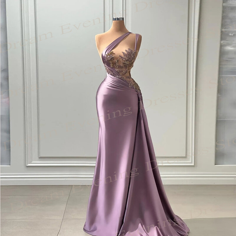 Graceful Purple Mermaid For Women Beautiful Evening Dresses Modern Sleeveless Pleated Prom Gowns Beaded Robe De Soiree Femmes