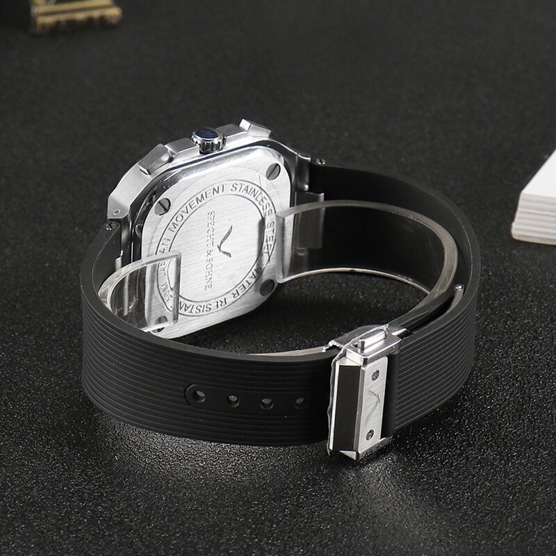 Business men's watch with Japanese quartz movement VK multifunctional timing movement rubber strap 316 precision steel watch