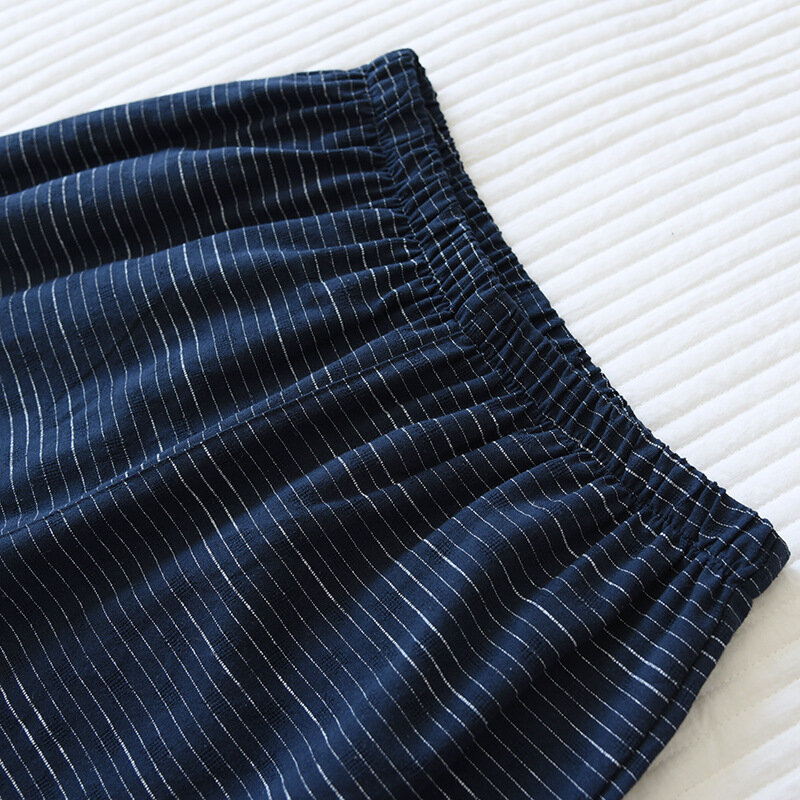 Pijama japonês de quimono masculino, shorts de manga curta, suor listrado de algodão simples e solto, verão