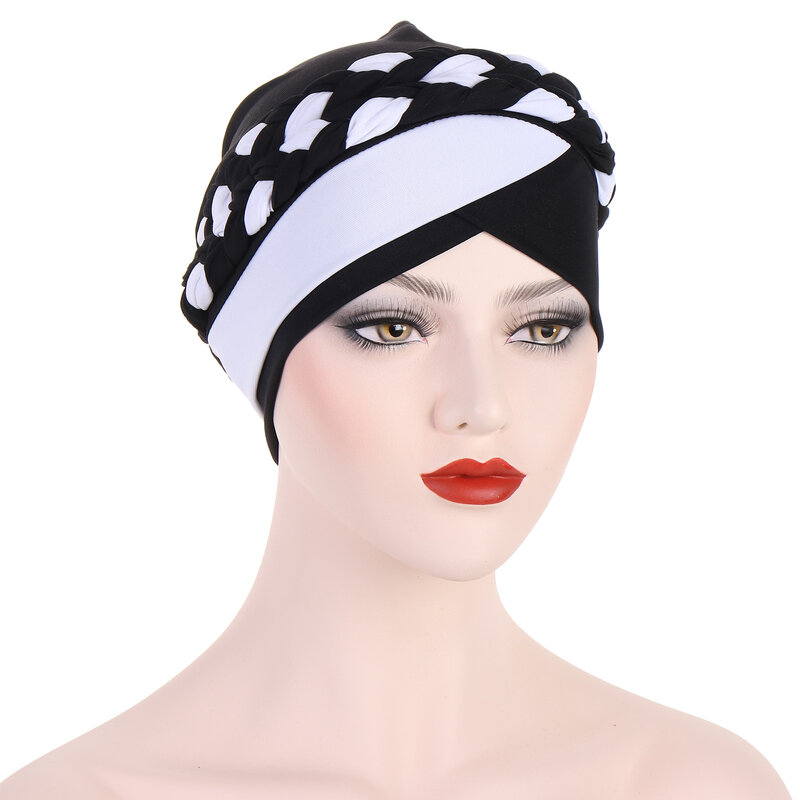 Frauen muslimischen geflochtenen Turban Headwrap zweifarbige Kopftuch Hijabs Kopf wickelt Hijab Hut Femme Musulman Bandana