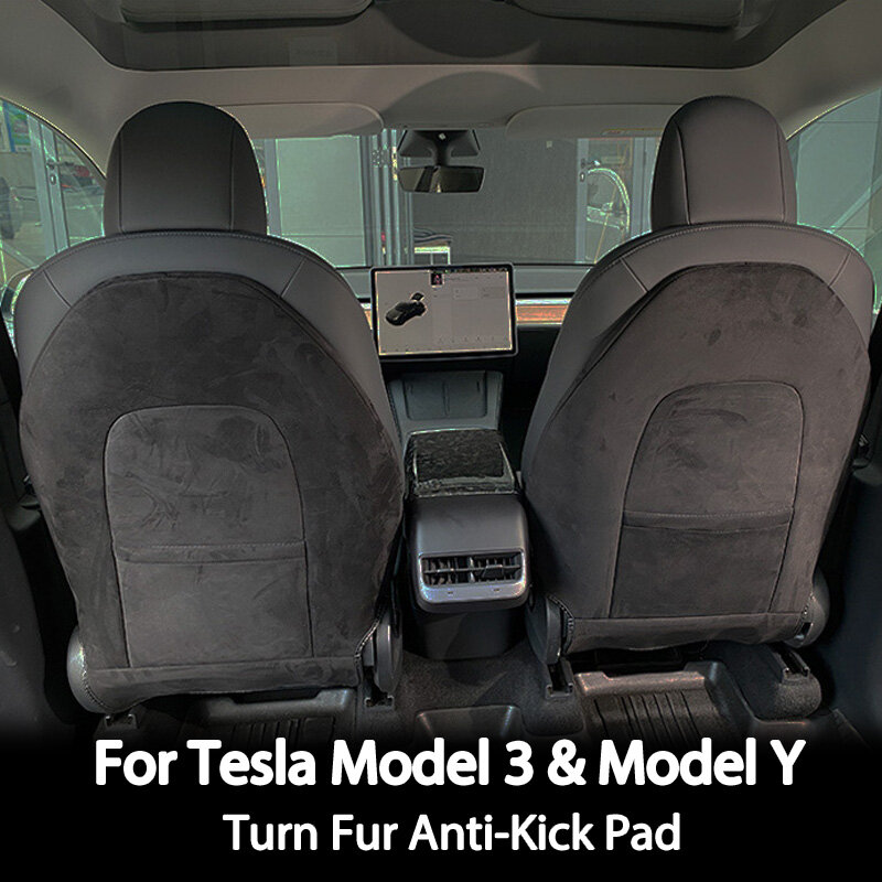 Assento encosto anti-kick almofada para tesla model y & modo 3 assentos de carro voltar capa de alta qualidade virar pele protetor de couro limpo esteira