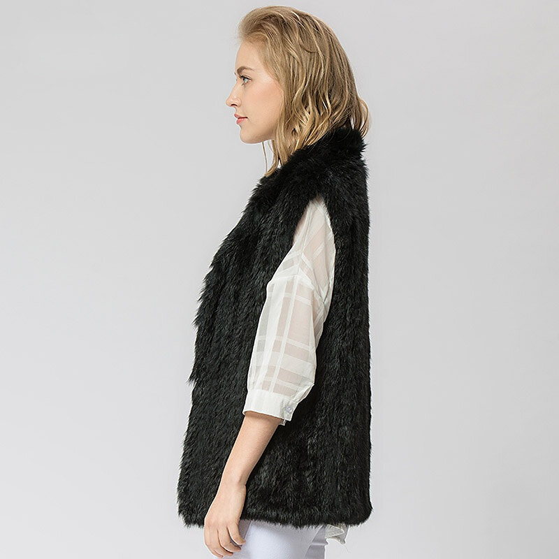 VT802 16 Colors Woman Girl Real Rabbit Fur Vest Jacket Spring Winter Warm Genuine Rabbit Fur Knit Coat Vest Black Beige