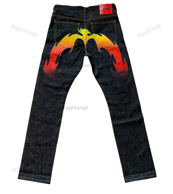 Graphic Print Black Jeans for Men Clothing High Street Vintage Goth Baggy Jeans Men Casual Wide Leg Mens Jeans Pants