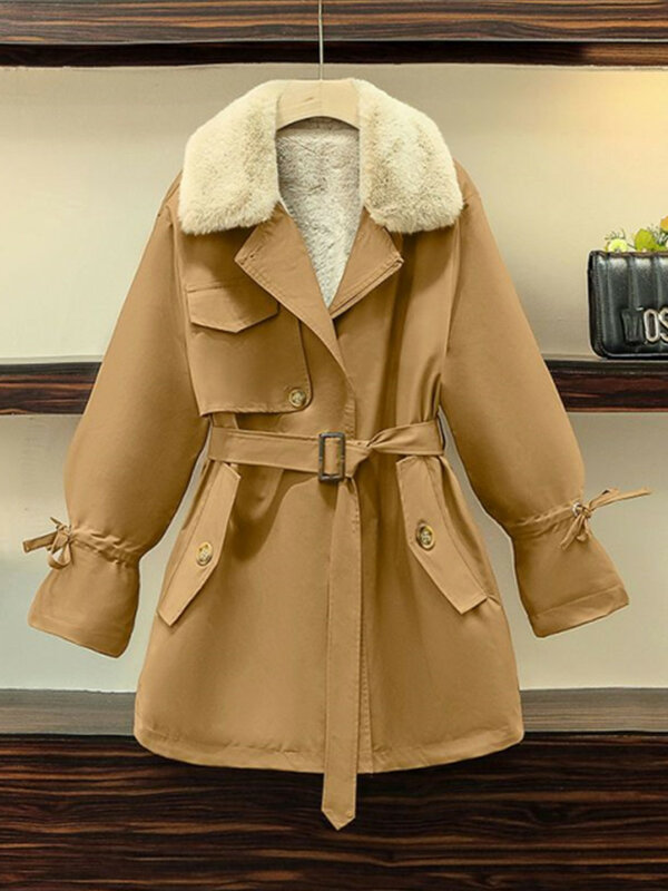 Mantel wol wanita, mantel katun tebal besar kerah wol edisi Korea musim gugur/musim dingin 2023