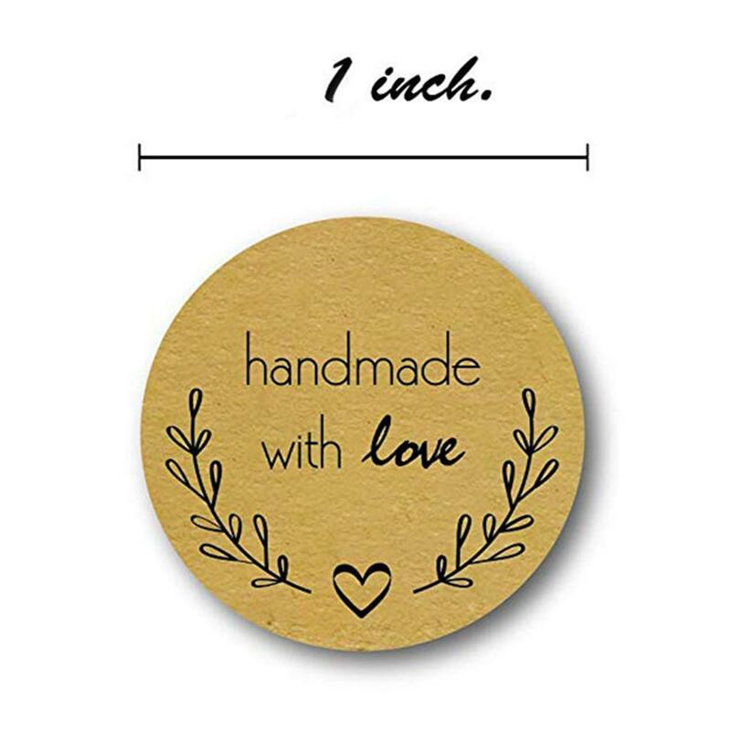 2-4pack 1 Roll of 500pcs Round Kraft Handmade With Love Stickers Adhesive Labels