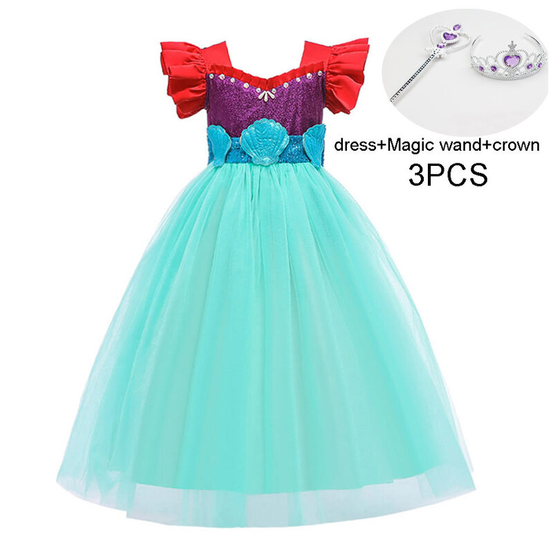 Teen Girls Fashion Sleeping Beauty Cosplay abiti bambini paillettes capesante maniche svasate Party Prom Gown Bow Knot Puffy Prom Gown