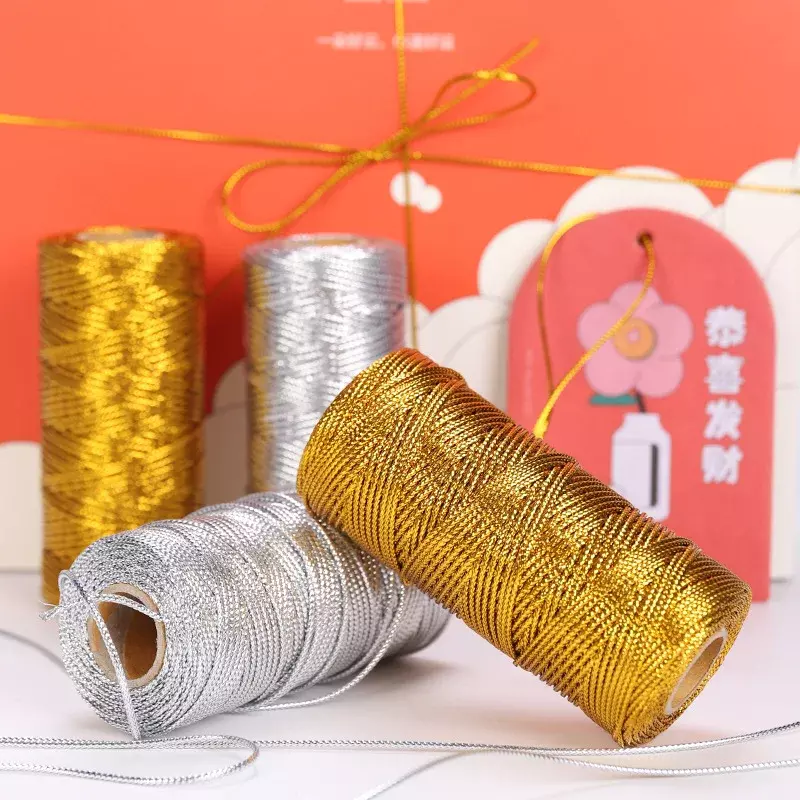 Cuerda de macramé para decoración del hogar, hilo trenzado de 1,5mm y 100m, para manualidades, DIY, dorado y plateado