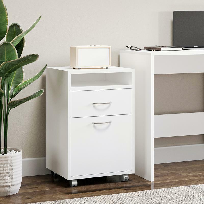 Шкаф-органайзер для хранения с выдвижным ящиком и шкафом, стойка для принтера с роликами, белый